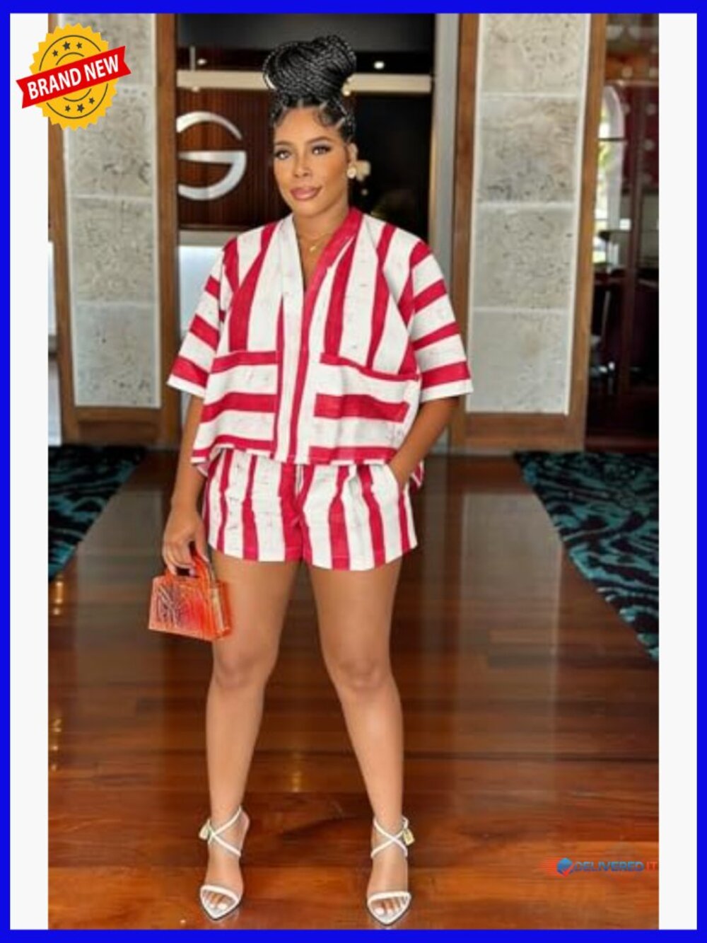 Women's 2 Piece Lounge Set with Pockets Oversized Tee & Shorts - Picture 4 of 7
